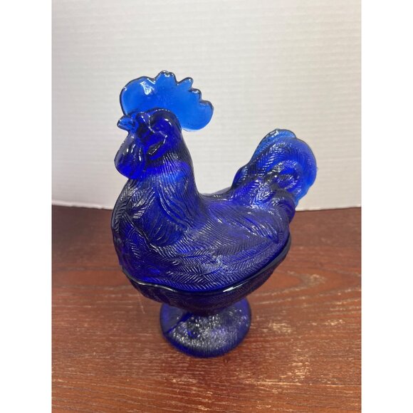 Vintage Kingston Blue Cobalt Glass Rooster Candy Dish With Lid Decorative Collec - Picture 2 of 5